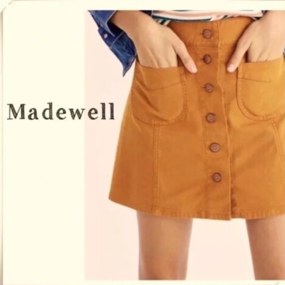 Madewell Camel Colored Soft Denim Jean Button Up Skirt Womens Size 14
